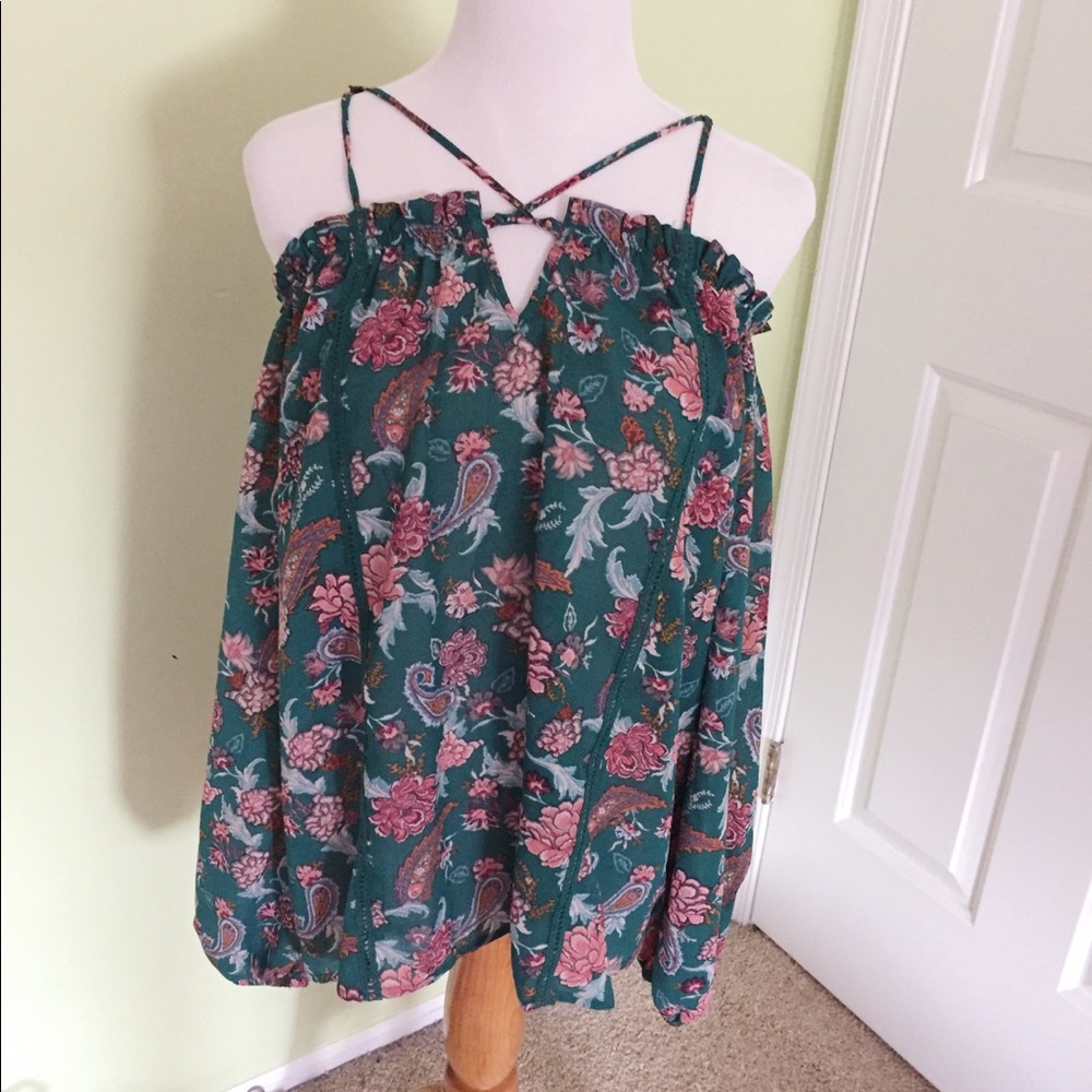 green floral shirt with cross front design (NWT!)